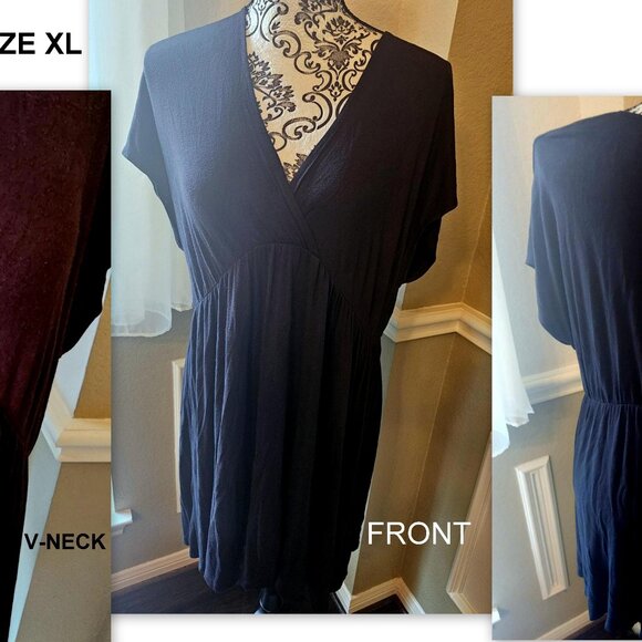 WOMEN'S BLACK TUNIC BLOUSE-SWIMSUIT COVER UP - Picture 1 of 3